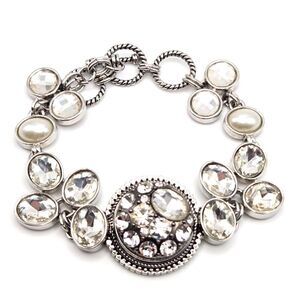 Ginger Snaps Silvertone Rhinestone and Faux Pearl Chunky Glam Bracelet 7"